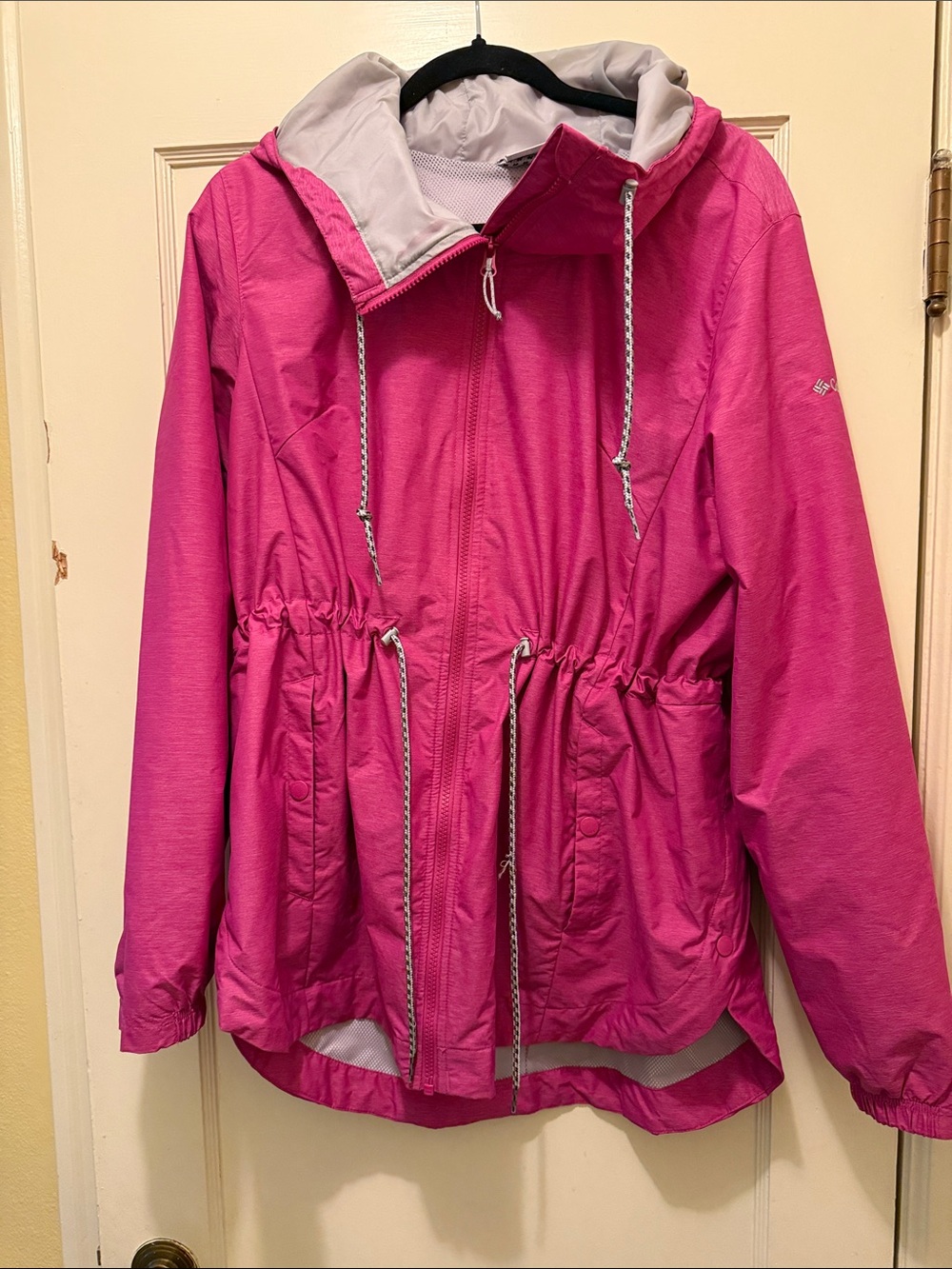 Women's Pink Hooded Raincoat with Drawcord Waist